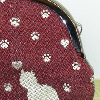 絹織物西陣織　2.6寸　ネコ一匹ハート銀表赤裏青の画像
