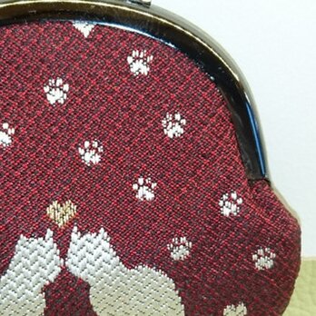 絹織物西陣織　2.6寸　ネコ二匹ハート金表赤裏赤の画像