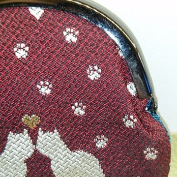 絹織物西陣織　2.6寸　ネコ二匹ハート金表赤裏青の画像