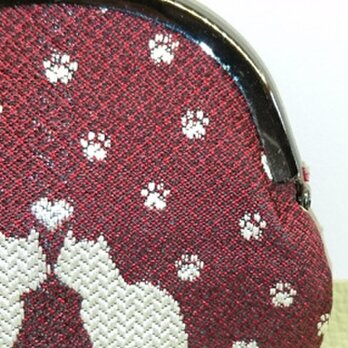 絹織物西陣織　2.6寸　ネコ二匹ハート銀表赤裏赤の画像