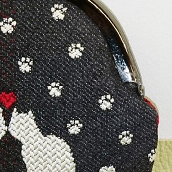 絹織物西陣織　2.6寸　ネコ二匹ハート赤表黒裏赤の画像