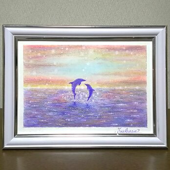 海とイルカのパステルアート　彩の朝　パステル画原画の画像