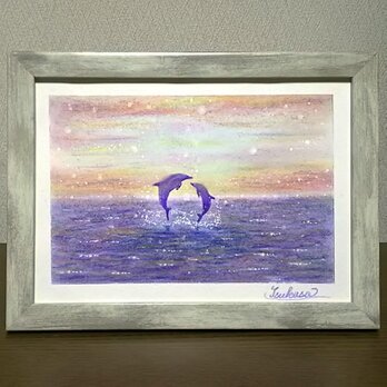 海とイルカのパステルアート　彩の朝　パステル画原画の画像