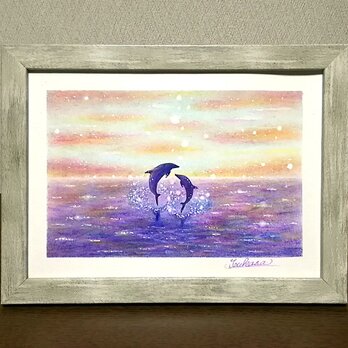 海とイルカのパステルアート　彩の朝　パステル画原画の画像
