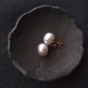 【K14gf】Baroque pearl・Gray／大粒グレーバロックパール スタッドピアス（L）の画像