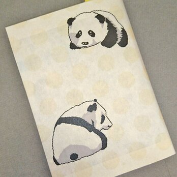 栞付き・和紙ブックカバー(文庫本サイズ)黄色ドットにパンダ「送料無料」の画像