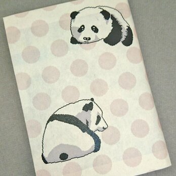 栞付き・和紙ブックカバー(文庫本サイズ)ピンクドットにパンダ「送料無料」の画像