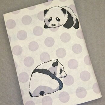 栞付き・和紙ブックカバー(文庫本サイズ)紫ドットにパンダ「送料無料」の画像