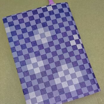 栞付き・和紙ブックカバー(文庫本サイズ)市松模様　青紫「送料無料」の画像
