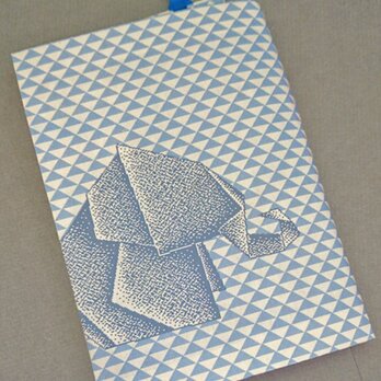 栞付き・和紙ブックカバー(文庫本サイズ)折り紙ゾウ・ブルー「送料無料」の画像
