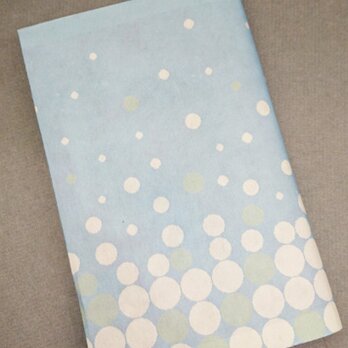 栞付き・和紙ブックカバー(新書サイズ)ブルー地にグリーン水玉「送料無料」の画像