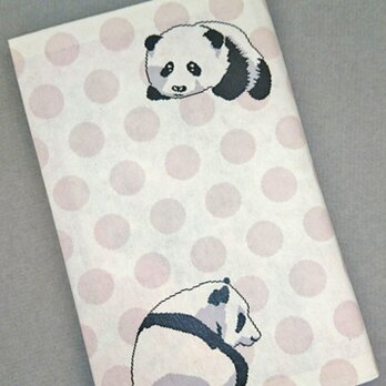 栞付き・和紙ブックカバー(新書サイズ)ピンクの水玉にパンダ「送料無料」の画像