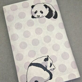 栞付き・和紙ブックカバー(新書サイズ)紫の水玉にパンダ「送料無料」の画像