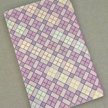 栞付き・和紙ブックカバー(新書サイズ)　紫チェック「送料無料」の画像