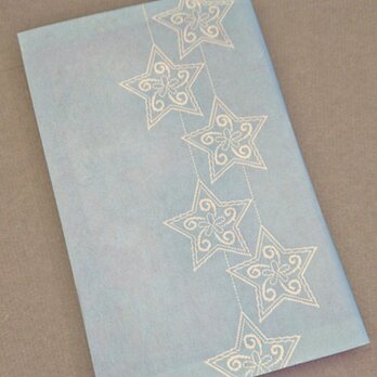 栞付き・和紙ブックカバー(新書サイズ)　ブルー地に星「送料無料」の画像