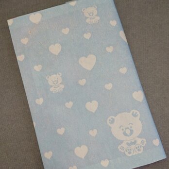 栞付き・和紙ブックカバー(新書サイズ)　ブルー地にクマ「送料無料」の画像
