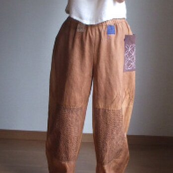 柔道着で柿渋染めパンツ　木綿