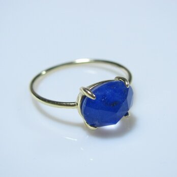 【星月夜】18KGP*クリスタルxラピスラズリ（10x8mm）の横長リングの画像