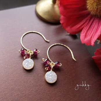 ドゥルージークォーツ×ロードライトガーネット✽14kgfグリッターフープピアス