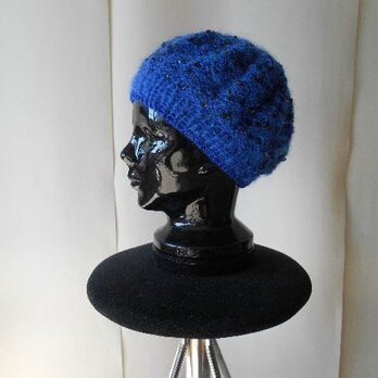 ブルーモヘアのスパンコールベレー帽の画像