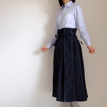 ジップリーツスカート / ロング / コットン 【 ネイビー 】/ zipleats skirt ＜受注制作＞の画像