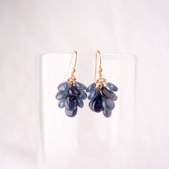 【K14gf】Blue Sapphire Earrings／ブルーサファイアのふさふさピアスの画像