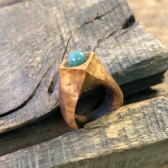 【Precious stone ring】Aventurine インドヒスイ 13号 木の指輪の画像