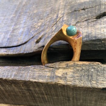 【Precious stone ring】Aventurine インドヒスイ 13号 木の指輪の画像