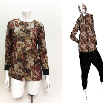 【1点もの・デザイン画付き】ゴブラン織りノーカラーソフトジャケット（KOJI TOYODA）の画像