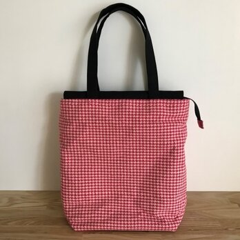 【一点物】千鳥織りのトートバッグ(マチ付きビッグサイズ)・赤ピンク【ギフトにもおすすめ】の画像
