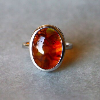 古代スタイル＊琥珀　指輪＊16号　SV