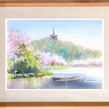 注文制作します　水彩画原画　三渓園の桜（＃431）の画像