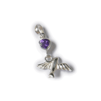 ★送料無料★[Silver925]小鳥とハート型のアメジスト（紫水晶）のシルバーヒーリングペンダント（made in BALI）の画像