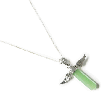 [Silver925]アベンチュリンのポイントカットの天使の羽のヒーリングネックレス／ペンジュラム（パワーストーンアクセサリー）の画像