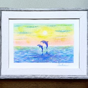 海とイルカのパステルアート　夜明け前に　パステル画原画