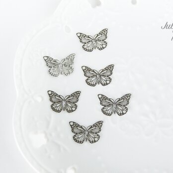 【4個入】バタフライ　蝶々　パーツ　butterfly 透かし　シルバー　B001Sの画像