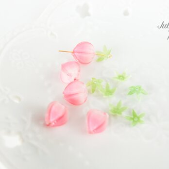 【2セット入】ピンクのお花とリーフセット　パーツ　フラワー　F0062の画像