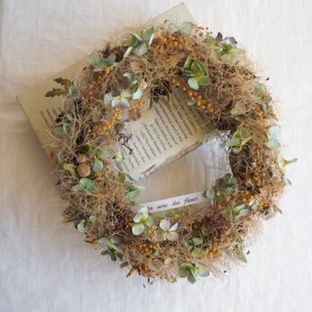 Wreath＊オーバル型＊スモークツリー&秋色紫陽花の画像