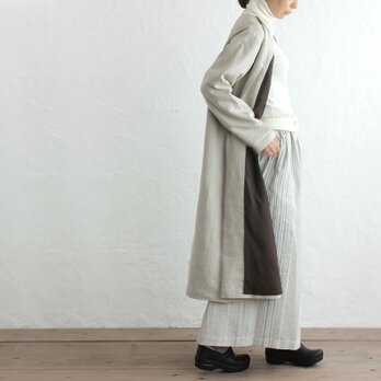《限定1》 リネン Aラインロングコート 裏地付き （ナチュラルベージュ/ブラウン）