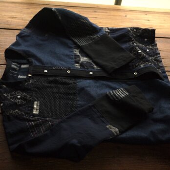 men's久留米絣パッチ羽織タイプシャツの画像