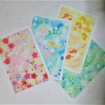 春夏秋冬のポストカード4枚セット　四季のパステルアート絵葉書の画像