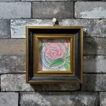 最新作 原画 肉筆 一点もの ボールペンアート 額装付き 百貨店作家 人気 ボールペン画 絵画 薔薇 バラの絵の画像