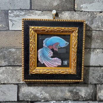 原画 一点もの ボールペンアート 額装付き 百貨店作家 人気 ボールペン画 絵画 ベタの絵 淡水魚 ベタ 開運の画像