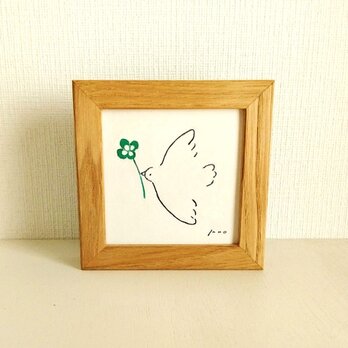 オーダー制作｜原画「幸せを運ぶ（クローバー）」 ※木製額縁入り（10×10㎝フレーム）の画像