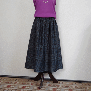 着物リメイク♪ダイヤ柄大島紬のシンプルスカート（裏地付き）丈７８ｃｍ（再）