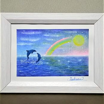 海とイルカのパステルアート　Midnight Rainbow　深夜の虹　パステル画原画の画像