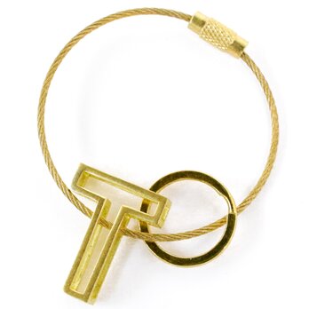 真鍮 無垢 アルファベット レター キーホルダー T キーチェーン キーリング 付き イニシャル ブラス チャーム 鍵の画像