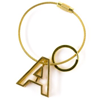 真鍮 無垢 アルファベット レター キーホルダー A キーチェーン キーリング 付き イニシャル ブラス チャーム 鍵の画像