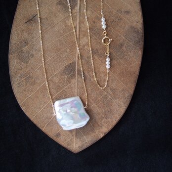 送料無料【K14gf】Big Square Pearl／スクエアパールのチェーンネックレス