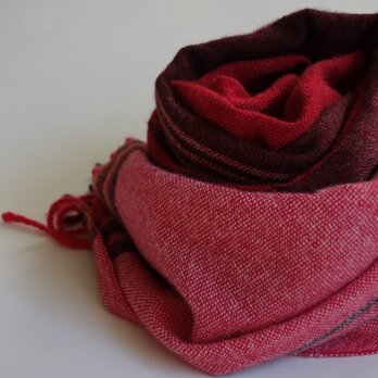 手織りカシミアストール・・真紅のストライプの画像